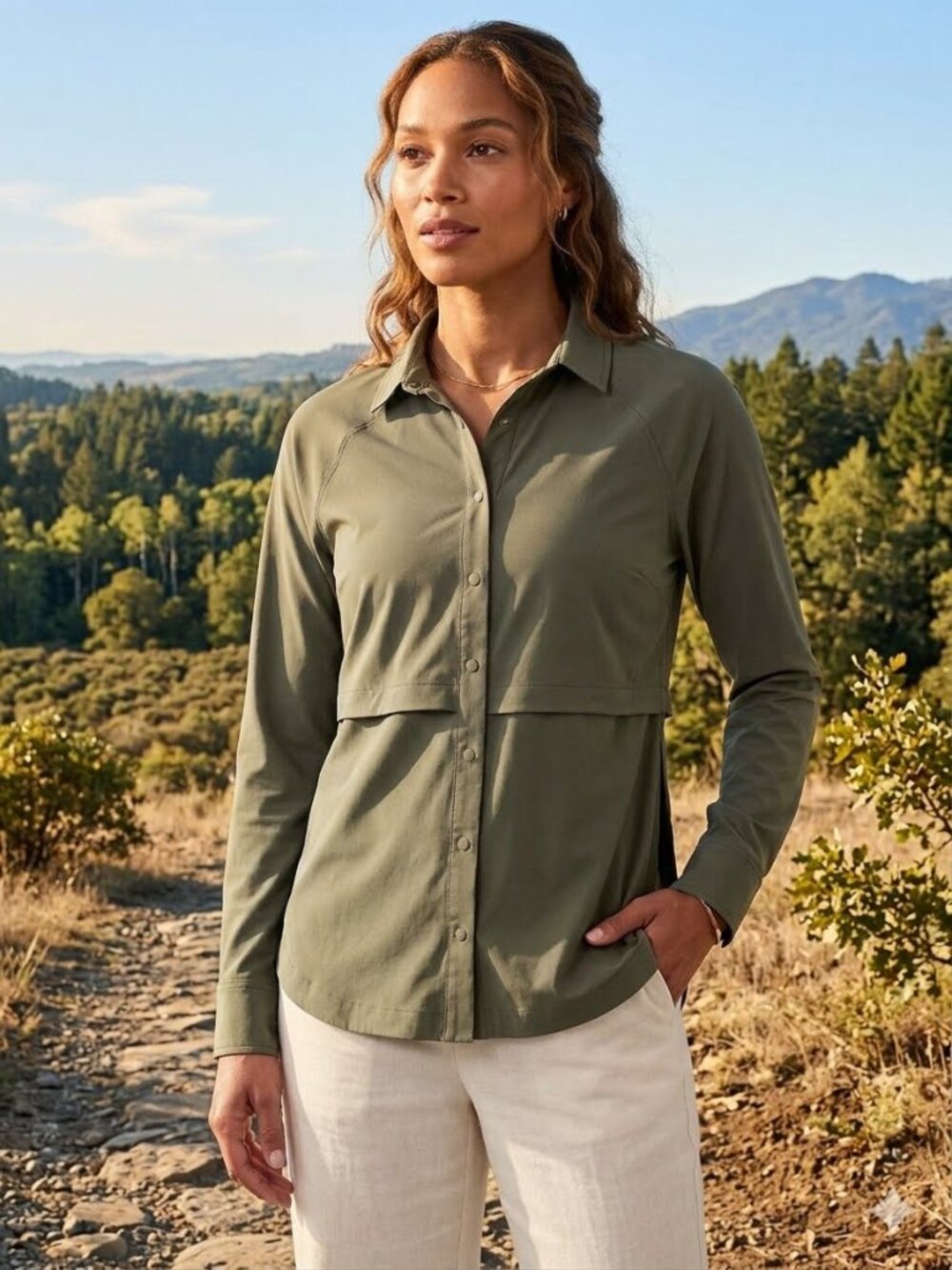 Athleta North Star shirt in olive green, size XS